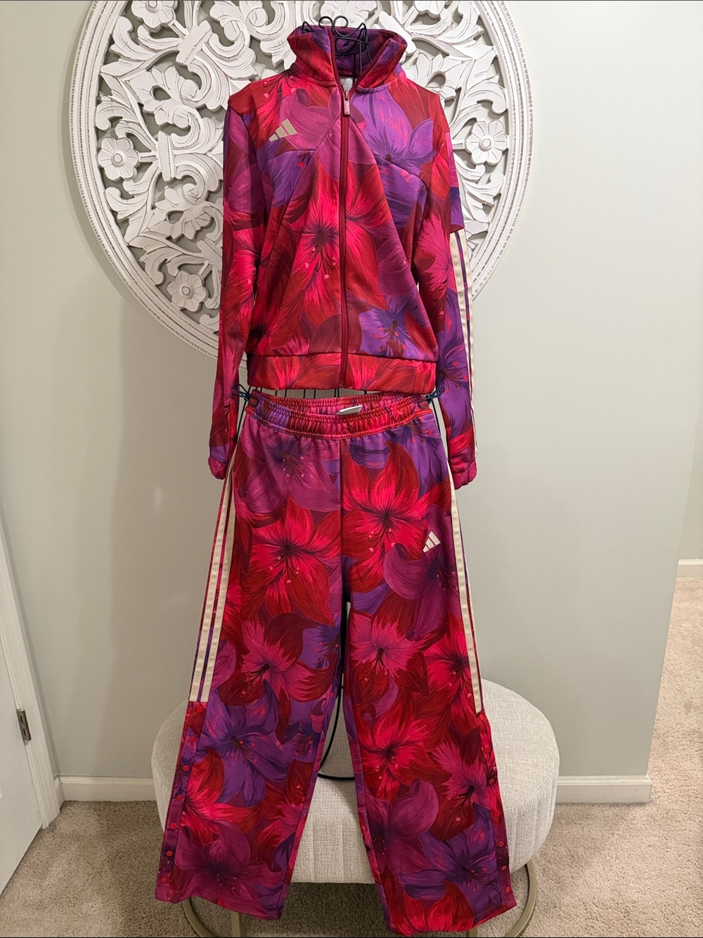 adidas Red & Purple Floral Track Jacket and Pants Set